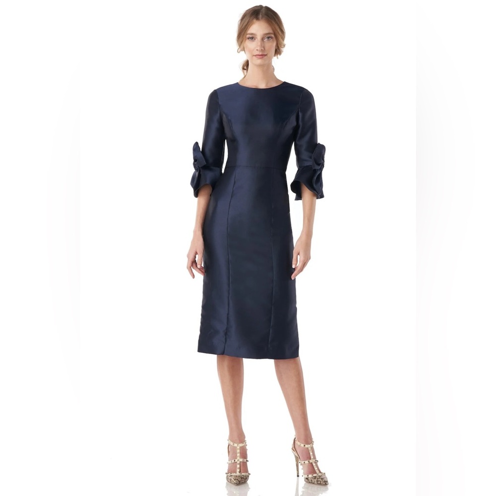 KAY UNGER ‘Yasmine’ Formal Midi 3/4 Sleeve Black Sheath Dress NWT Womens Size 8